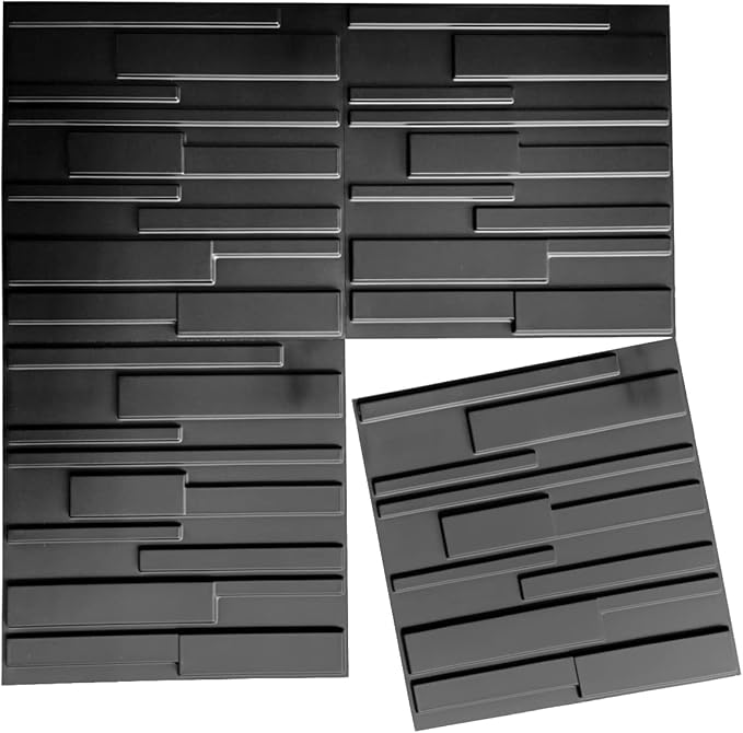 Art3d 19.7" x 19.7" (Pack Of 12) Wall Panel Rectangle, Black