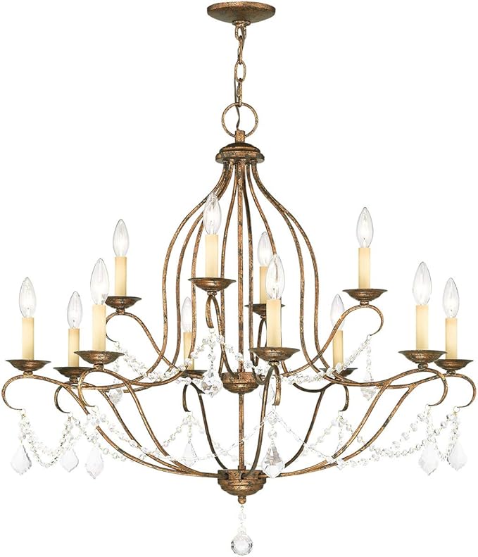 Livex Lighting 6438-71 Chesterfield 12 Light Chandelier, Hand Applied Venetian Golden Bronze