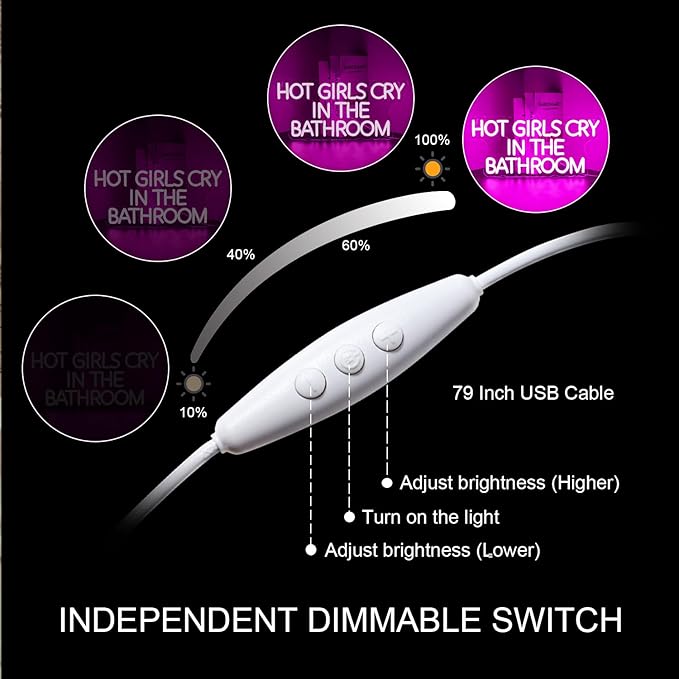 Looklight Hot Girl Cry in The Bathroom Neon Sign,Words Neon Light,Pink Letter Led High Visibility Advertisement Board USB Wall Decor for Bar Girls Room Bathroom Pub