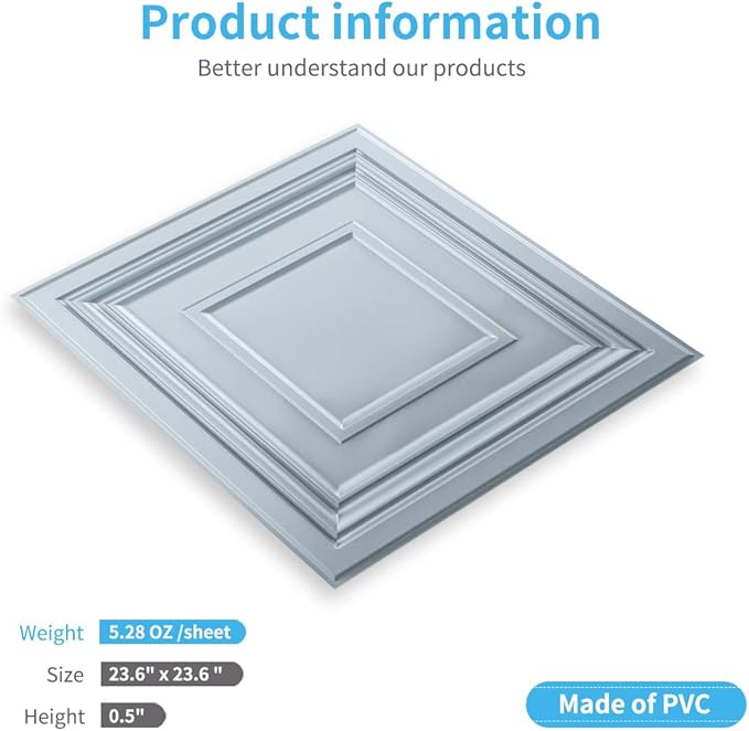 Art3d 24" x 24" (Pack Of 12) Wall Panel Square, Gray