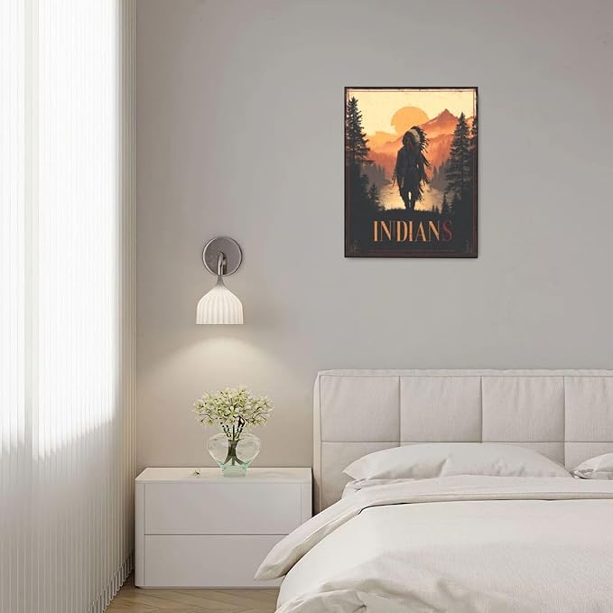 Native American Wall Art Indian Tribe Wall Decor Canvas Pictures Vintage Landscape Paintings Prints Traditional Artwork Framed Decorations For Bathroom Bedroom Living Room Office Gifts 16" x 20"