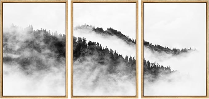 SIGNWIN Framed Canvas Print Wall Art Set Black & White Mountain Forest Valley Nature Wilderness Photography Modern Art Rustic Landscape Relax/Calm for Living Room, Bedroom, Office - 16"x24"x3 Natural