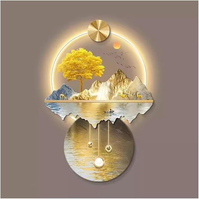 DLYZAYE 3D Wall Art Decor Wall Sculptures Wall Hanging Art with Led Light Wall Art Decorations Lamp Oriental Decor Traditional Chinese Wall Hanging Painting~/