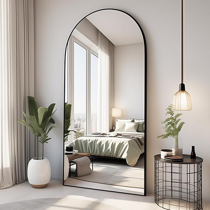Arched Full Length Mirror, 71"x30" Large Floor Mirror, Full Body Mirrors for Leaning or Hanging, Standing Mirrors for Bedroom, Living Room,Dressing Room, Aluminum Alloy Frame, Black