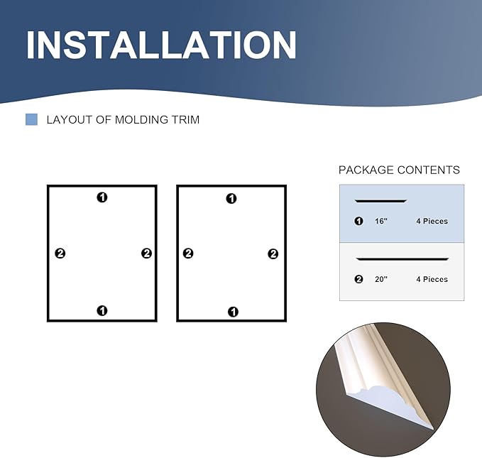 NeatiEase 2 Set Peel and Stick Wall Molding Trim Kit, 16" x20" Premade Wainscoting Panels, Self Adhesive Moulding Panel for Interior Walls Picture Frame