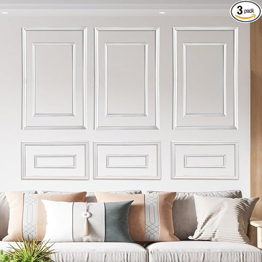 3 Set Peel and Stick Wall Molding Kit - Inner and Outer Layers Style Accent Wall Molding, Ready-to-Assemble Pre Made Wainscoting Wall Panel for Home Décor (Premium Textured Finish)