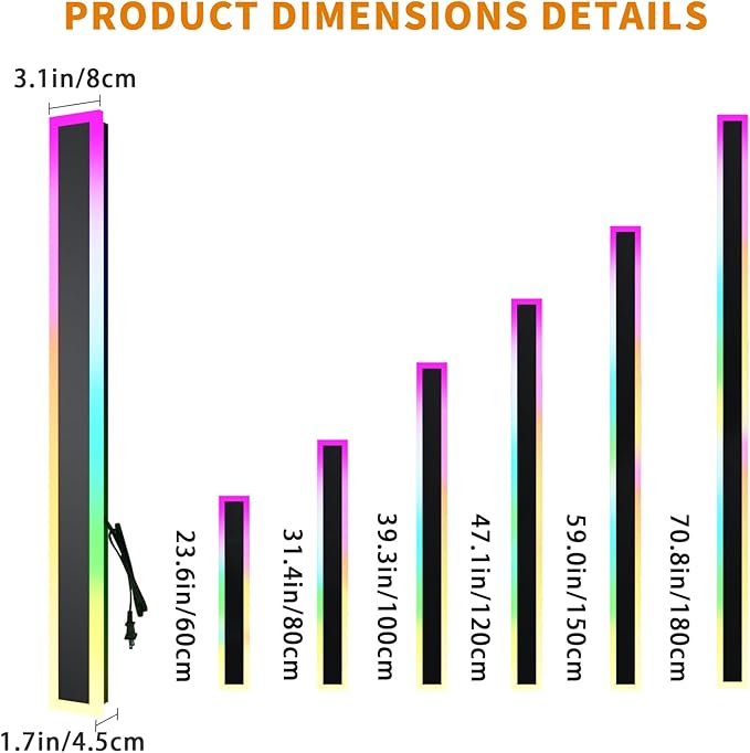 2 Pack Outdoor RGB Long Wall Lights, 23.6inch Wall Lights RGB/Warm/White Dimmable Modern Led Wall Lighting, Ip65 Waterproof Wall Sconce with Remote APP Control for Outdoor/Indoor Party Gathering