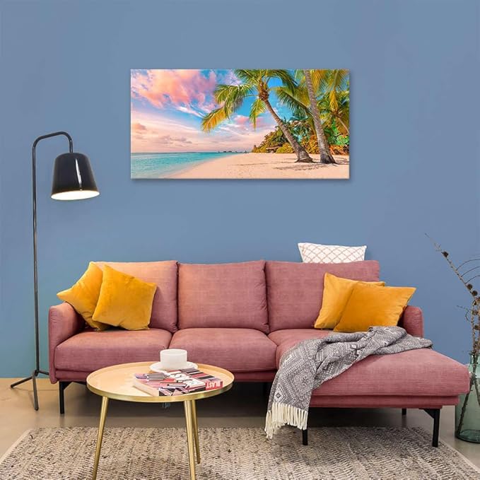 BYXART Canvas Wall Art for Living Room Tropical Palm Tree Coastal Picture Ocean Themed Decor Summer Landscape Beach Artwork for Bathroom Bedroom Home Office Dining Room Decorations 40L x 20W