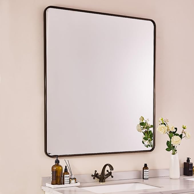 ANDY STAR 40x32 Inch Bronze Bathroom Mirror, Rounded Rectangle Oil Rubbed Bronze Mirrors for Bathroom,Tube Metal Framed, 1’’ Deep Wall Mounted Vertically/Horizontal