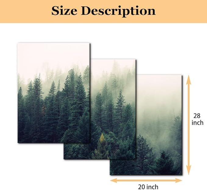 Pacimo Canvas Print Wall Art Set Aerial View of Pine Trees in Mist Nature Wilderness Photography Realism Rustic Scenic Modern Artwork Decor Stretch and Framed Ready to Hang - 20"x28"x3