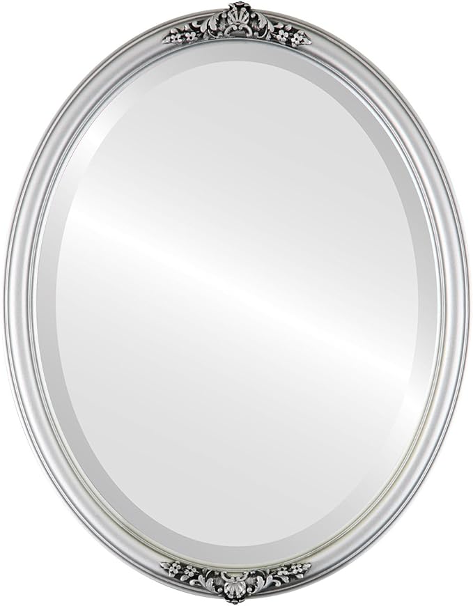 OVALCREST Oval Beveled Wall Mirror for Home Decor - Contessa Style - Silver Spray - 18" x 14"