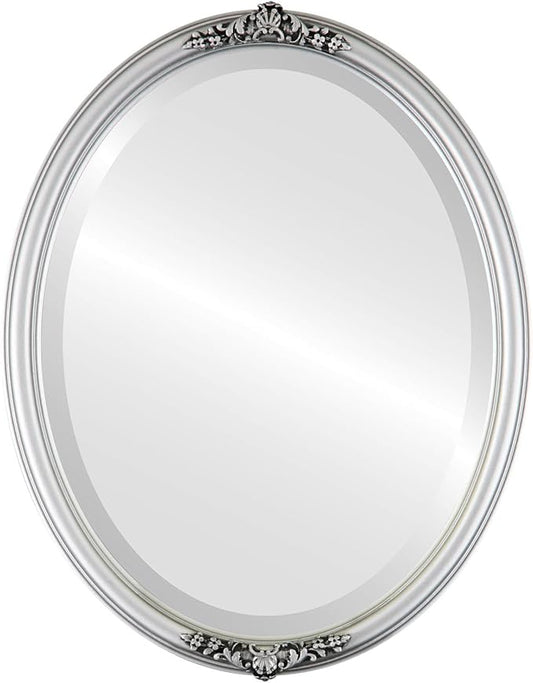 OVALCREST Oval Beveled Wall Mirror for Home Decor - Contessa Style - Silver Spray - 18" x 14"