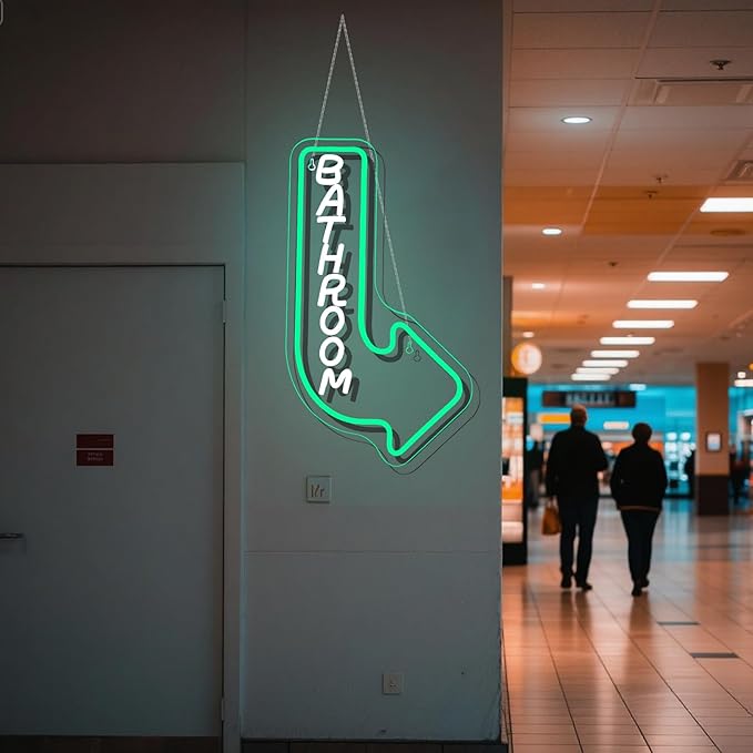 Looklight Bathroom Arrow Neon Signs for Wall Decor Green White LED Word Light Sign Right-Pointing Arrow Neon Light USB Light Up Letters Sign for Bathroom Bar Home Toilet Park Party Decor