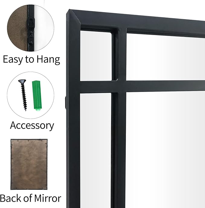 Black Rectangle Mirror, Farmhouse Decorative Wall Mirror for Entryway, Living Room, Bedroom, Hallway, Fireplace, Accent Wall Decor (Black1, 34" x 24")