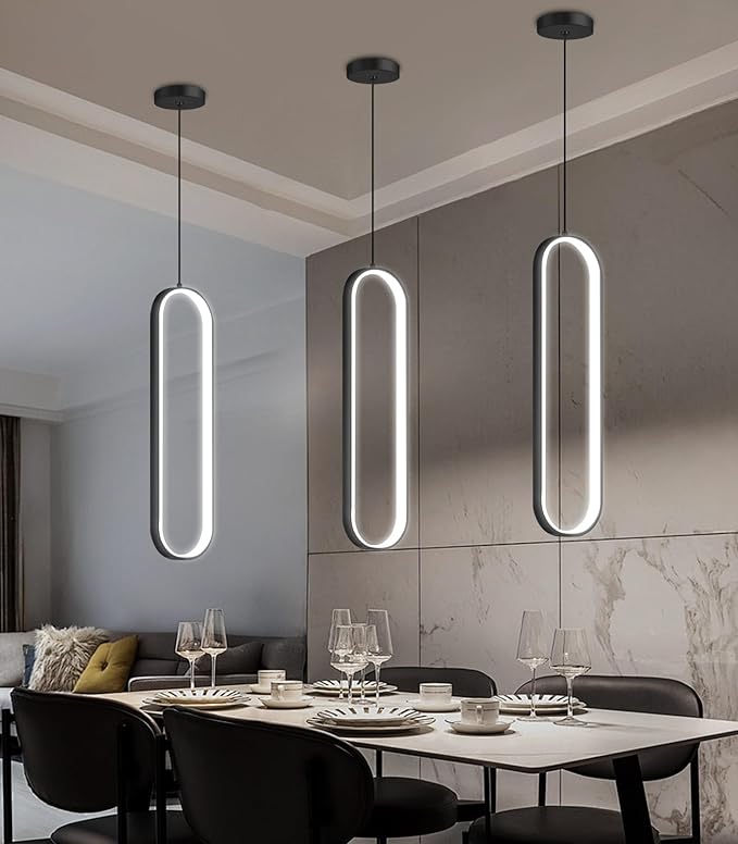 Modern Ring Chandelier LED Dimmable Ceiling Light for Living Room Kitchen Island Staircaes Black