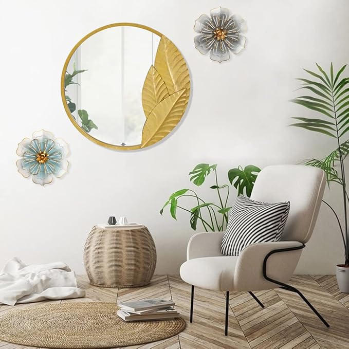 Metal Flower Wall Art Decor, 8.3" Rustic Modern Floral Sculpture, Distressed Iron Wall Hanging Home Decoration Accent Artworks for Indoor Kitchen Bedroom Living Room Office Outdoor Garden Patio - 06