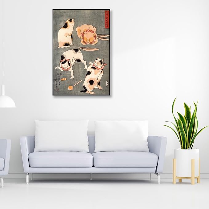 OKRA Utagawa Kuniyoshi Canvas Wall Art Cats in Different Poses Poster Japanese Ukiyo-E Woodcut Art Animal Nature Landscape Poster Japanese Classic Wall Decor Unframed 12×18in/30×45cm