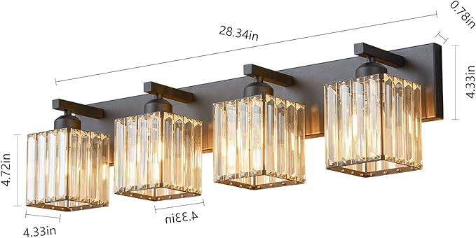Modern 4-Light Black Crystal Bathroom Vanity Light Fixtures