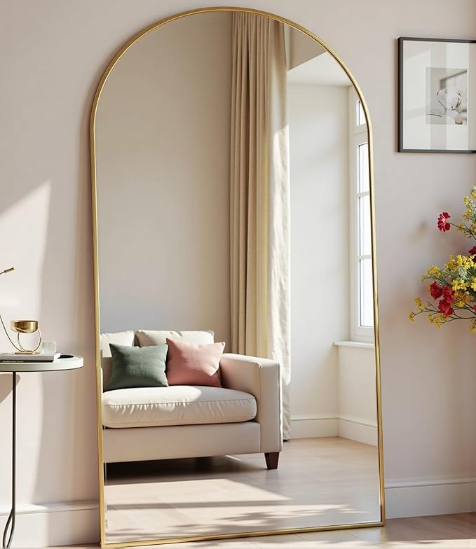 Arched Full Length Mirror, 71"*30" Large Floor Mirrors, Full Body Mirror for Leaning or Hanging, Standing Mirrors for Bedroom, Living Room,Dressing Room, Aluminum Alloy Frame, Gold