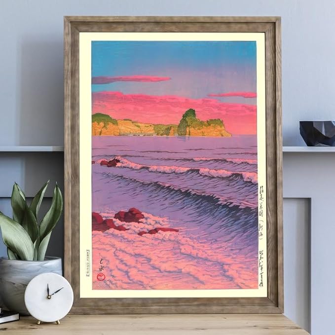 Nationcog Morning Sea at Shiribeshi Woodblock Poster, Japanese Ocean Print by Kawase Hasui, Zen Japandi Home Decor, Relaxing Vintage Art (Unframed) (27x40)