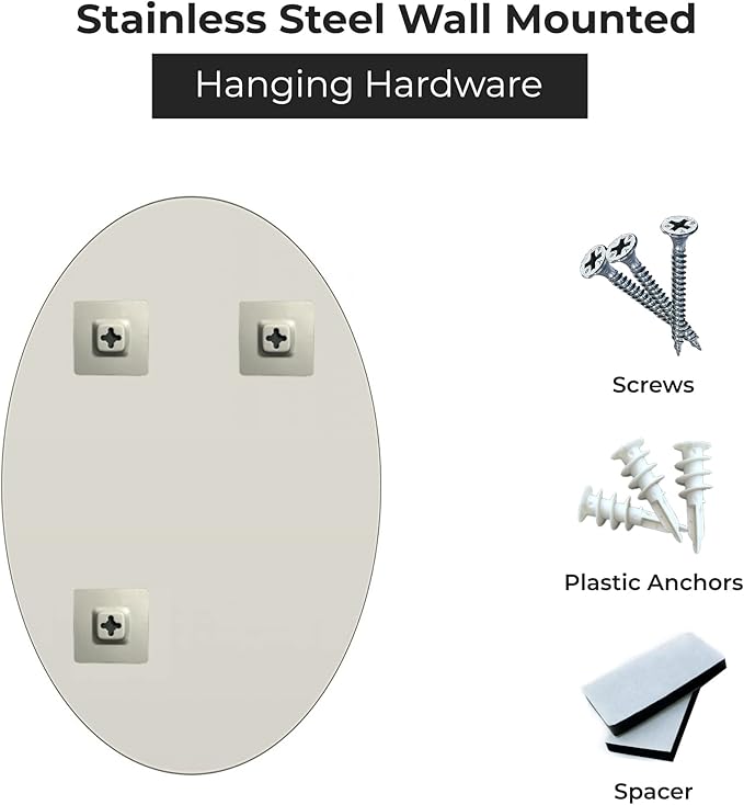 Oval Beveled Polish Frameless Wall Mirror with Hooks, 24" L x 48" W