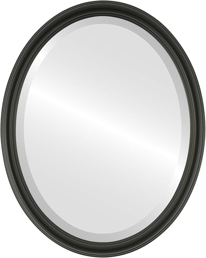 OVALCREST Oval Beveled Wall Mirror for Home Decor - Saratoga Style - Matte Black - 22x26 Outside Dimensions