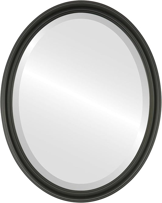 OVALCREST Oval Beveled Wall Mirror for Home Decor - Saratoga Style - Matte Black - 22x26 Outside Dimensions