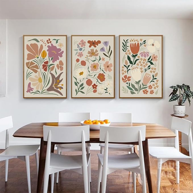 CHDITB Henri Matisse Framed Canvas Art Prints, Pink Beige Flower Market Wall Decor, Minimalist Floral Painting, Abstract Matisse Wall Art for Living Room, Bedroom, Dining Room 16"x24"x3