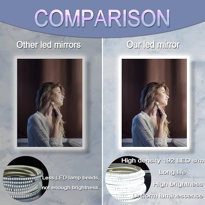 40 x 30 Inch LED Vanity Mirror with Backlits Anti-Fog 3 Color Dimmable Backlit Lighted Mirror for Bathroom Wall Horizontal Vertical Mounted 40" Frameless Smart Light up LED Bathroom Mirrors