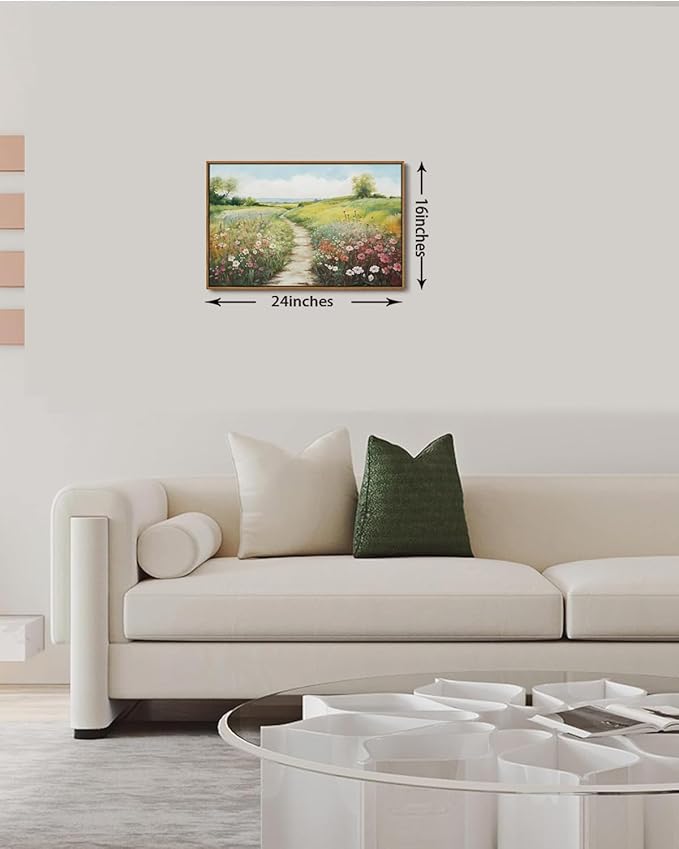 KISSFOX Vintage Framed Wall Art Decor Modern Farmhouse Spring Landscape Pictures Paintings Wall Decor Rustic Wildflower Canvas Art Prints Nature Countryside Artwork For Bedroom Kitchen Living Room