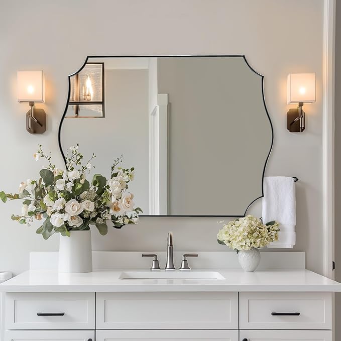 ANDY STAR Chrome Bathroom Mirror, 30x40 Inch Large Polished Chrome Mirror, Rectangle Mirror for Bathroom with Unique Wavy Design Ideal for Home Decor, Rust-Proof Stainless Steel 1” Frame