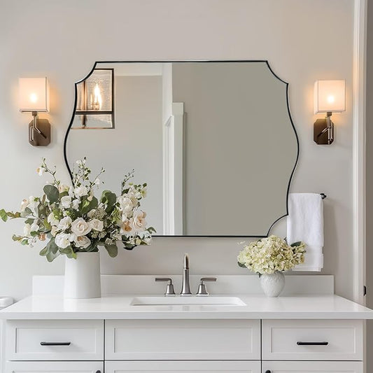 ANDY STAR Large Brushed Nickel Mirror, 30x40 Inch Scalloped Bathroom Mirror, Modern Rectangle Mirror with Unique Wavy Design, Ideal for Home Decor, Rust-Proof Stainless Steel 1" Frame