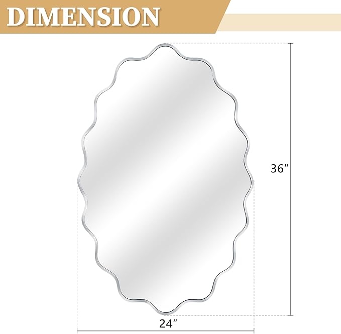 Oval Wavy Mirror - Irregular Wall Mirror 24"x36" Black Asymmetrical Aviation Aluminum Alloy Frame for Bathroom, Bedroom, Living Room, Cloakroom, Entryway