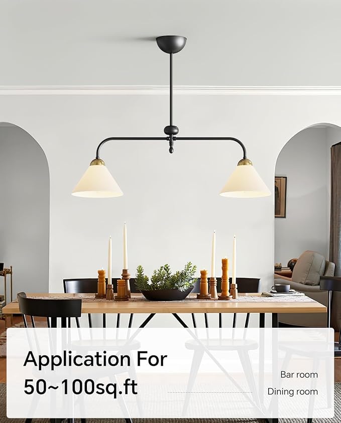 Linear Chandelier, Modern Chandelier for Dining Room Light Fixture, Dining Light Fixtures with Milk Glass Shade Pendant Lights Kitchen Island for Restaurant, Living Room (Black, 2-Lights)