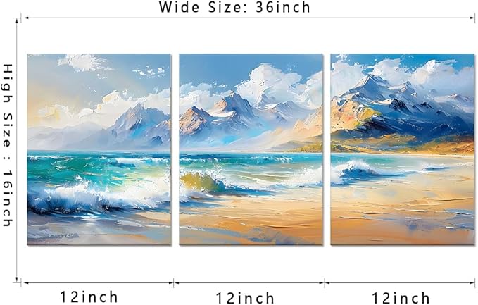 MAMAGO 3 Panels Blue Ocean Canvas Wall Decor Oil Painting Style Ocean Waves Print Picture Abstract Seascape Artwork for Living Room Bedroom Bathroom Modern Wall Art Framed Easy to Hang-12”x16”x3pcs
