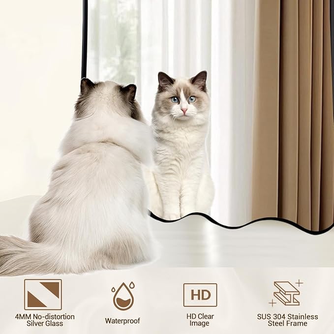 ANDY STAR 24x36 Wavy Rectangle Bathroom Mirror, Matte Black Scalloped Mirror with Curved Design, Irregular Wall Mirror for Vanity, Powder Room, Wall Decor, Stainless Steel Frame, Anti-Rust