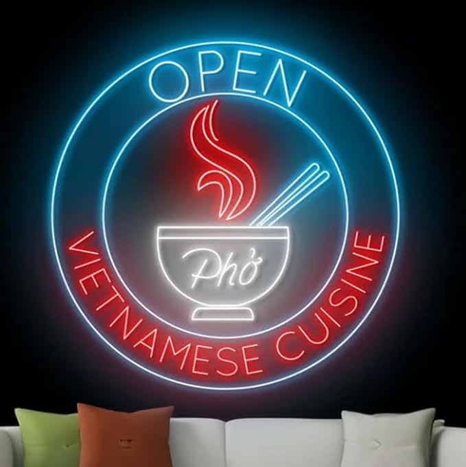 Open Vietnamese Cuisine Neon Sign, Custom Vietnamese Food Led Sign, Pho Led Light Size:23in