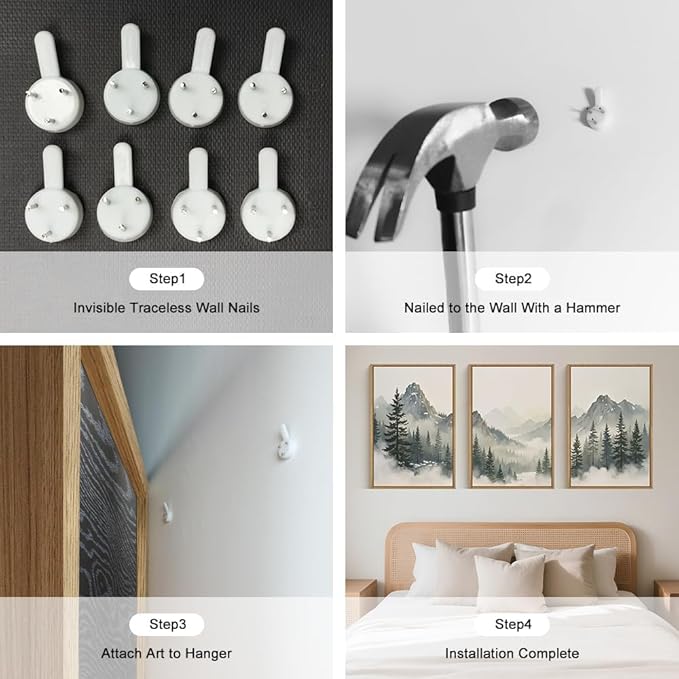 Large Nature Foggy Mountain Pine Trees Framed Canvas Wall Art, Misty Forest Landscape Wall Decor,Watercolor Woodland Scenery Artwork,Modern Art Print for Living Room, Bedroom, Office- 24"x36"x3