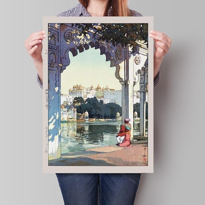 Nationcog Yoshida Hiroshi Indian Temple Print, Vintage Asian Woodblock Poster, Japandi Travel Wall Art Featuring Historic Indian Architecture (Unframed) (11x14)