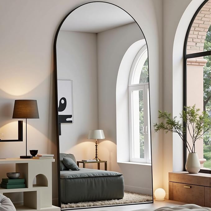 Arched Full Length Mirror, 71"x30" Large Floor Mirror, Full Body Mirrors for Leaning or Hanging, Standing Mirrors for Bedroom, Living Room,Dressing Room, Aluminum Alloy Frame, Black