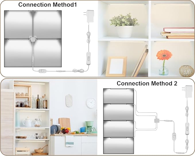 Cefrank V-Shape Under Cabinet Lighting Kit - 4pcs 12" Dimmable Slim LED Light Bars for Showcase Shelf Seamless Illumination - 1200lm, 12W - Warm White 3000K