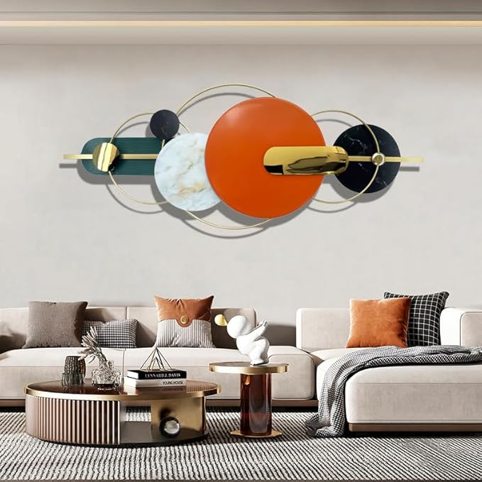 Metlzks Modern Metal Wall Decor,Handmade Circles Geometric Wall Sculptures,Orange Abstract Metal Wall Art for Bedrooms, Dining Rooms, Living Rooms, Corridors And Offices.(60''Lx24''W)