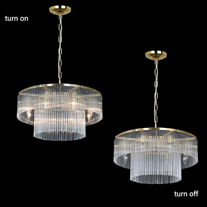 Modern Chandeliers Brass Glass Chandelier Lighting 8 Lights Round Dining Chandelier Light Fixture Ceiling Entryway Bedroom Kitchen Foyer 23.6"