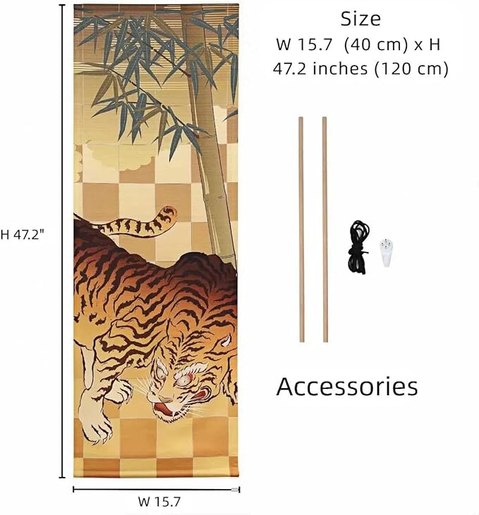 Japanese Tapestry Wall Art Scroll - Feng Shui & Lucky Symbols | W15.7xH47.2", Extra Long Vertical Hanging Decor for Bedroom, Living Room, Office Tiger CTT-10
