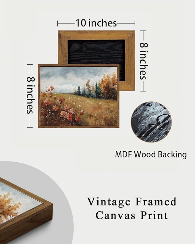 KISSFOX Vintage Fall Countryside Framed Wall Art Autumn Wildflower Forest Landscape Canvas Art Farmhouse Floral Golden Fields Paintings Artwork Rustic Serene Art Prints For Kitchen Living room Bedroom