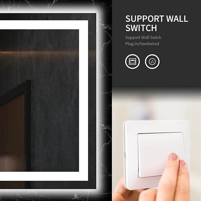 LOAAO 60X28 LED Bathroom Mirror with Lights, Anti-Fog, Dimmable, Backlit + Front Lit, Lighted Bathroom Vanity Mirror for Wall, Memory Function, Tempered Glass, ETL Listed