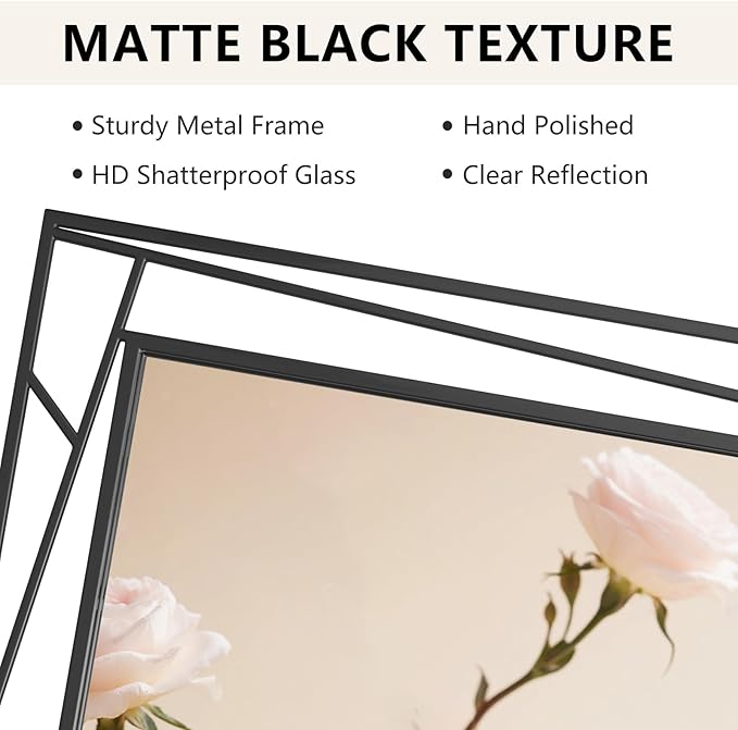 Black Framed Mirror for Bathroom Vanity 45" x 30" Matte Black Rectangle Beveled Frame Wall Mirror for Over Sink, Tempered Glass, Modern Farmhouse Bedroom, Entryway, Living Room