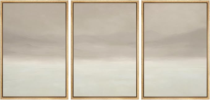 MUDECOR Framed Wall Art Print Set Misty Horizon Minimalist Foggy Mountain Landscape in Soft Neutral Tones Illustrations Realism Decorative for Living Room, Bedroom, Office - 16"x24"x3 Natural