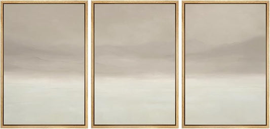 MUDECOR Framed Wall Art Print Set Misty Horizon Minimalist Foggy Mountain Landscape in Soft Neutral Tones Illustrations Realism Decorative for Living Room, Bedroom, Office - 24"x36"x3 Natural