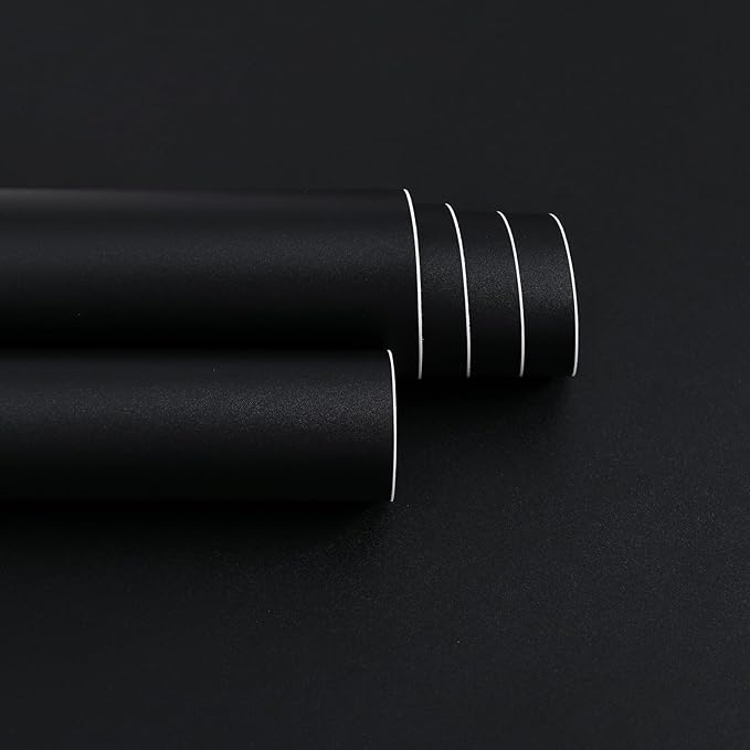 Black Peel and Stick Bathroom Removable Wallpaper Thicken Vinyl Modern Matte Textured Solid Color Self-Adhesive Wallpaper Wrap Contact Paper for Bedroom Kitchen Cabinet (24"x393" Black)